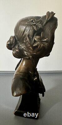 JULIEN-CAUSSÉ, Buste de Femme LYS, Sculpture en Bronze, ÉPOQUE Art Nouveau Signé