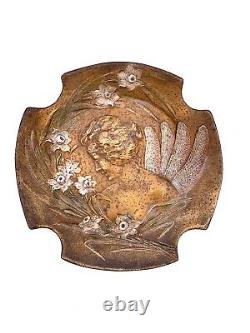 J. JOUANT Coupe bronze Art Nouveau femme libellule c. 1900 dragonfly lady cup