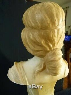 J. Masini Art Nouveau Buste Femme Fleurs Mascaron-Marbre (19,5 kg Haut 56,5 cm)