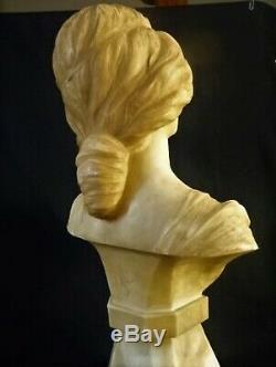 J. Masini Art Nouveau Buste Femme Fleurs Mascaron-Marbre (19,5 kg Haut 56,5 cm)