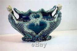 Jardinière Ceramique Art Nouveau Barbotine Femme 1900 Majolica Ceramics