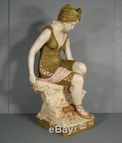 Jeune Femme Nageuse Epoque 1900 Grande Sculpture Art Nouveau Royal Dux Bohemia