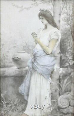 Jeune femme à la fleur peinture sur porcelaine circa 1890 ART NOUVEAU signature