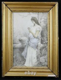 Jeune femme à la fleur peinture sur porcelaine circa 1900 ART NOUVEAU signature
