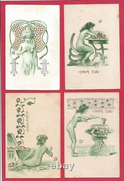Josef HART Femmes art nouveau. Série complète (6 CPAs) POUR L'OR