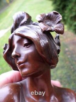 Julien CAUSSÉ (1869-1909)-Buste-Bronze-femme- Art Nouveau-Antique-jugenstyle