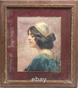 Juliette Ottin (1877-1944) Portrait De Jeune Femme Médiévale, 1903 Art Nouveau
