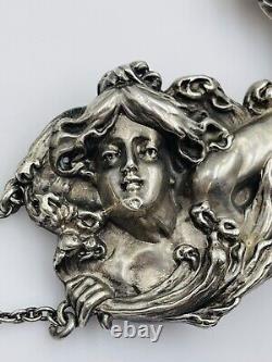 Kerr Ancien Art Nouveau Argent Sterling Femme Poisson & Gargoyle Rare Chaîne