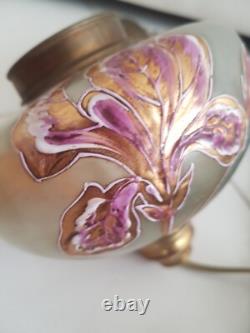 LAMPE A PETROLE ART NOUVEAU REGULE FEMME IRIS ErnestFERRAND TB RESERVOIR EMAILLE