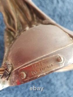 LAMPE A PETROLE ART NOUVEAU REGULE FEMME IRIS ErnestFERRAND TB RESERVOIR EMAILLE