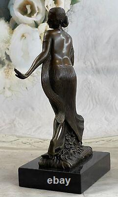 LG Vintage Art Style Bronze Jules Debois Nouveau Danseuse Nu Femme Statue Deco
