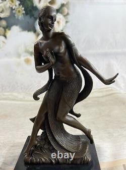 LG Vintage Art Style Bronze Jules Debois Nouveau Danseuse Nu Femme Statue Deco