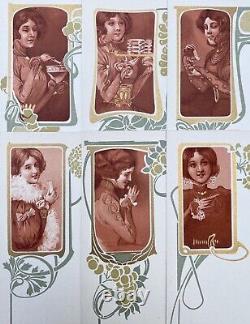 LU / Lefèvre-Utile Rare série de 6 Menus Art Nouveau Femmes Bistres 1900