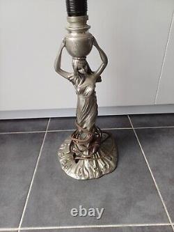 Lampe A Poser Art Nouveau Femme Étain Vintage