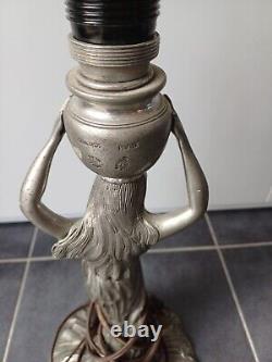 Lampe A Poser Art Nouveau Femme Étain Vintage