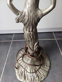 Lampe A Poser Art Nouveau Femme Étain Vintage