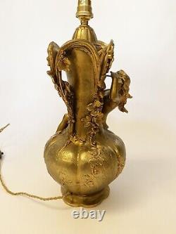 Lampe Vase Art Nouveau 1900 Nymphe Bacchus Etain Doré Ferville Suan Femme