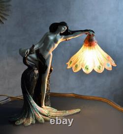 Lampe de Table Art Nouveau Lampe Nu de Femme Lampe de Table Paon Lampe de Chevet