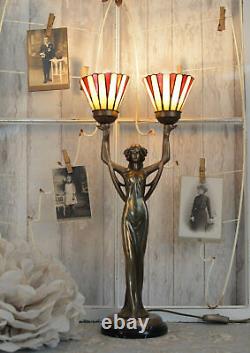Lampe de table Art Nouveau abat-jour Tiffany Style femme sculpture lampe neuf