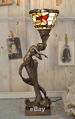 Lampe de table fleurs Art Nouveau style lampe de chevet femme sculpture lampe