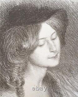 Lithographie Ancienne Charles Léandre Portrait Femme Décolleté 1907 Signé Crayon