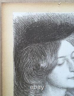 Lithographie Ancienne Charles Léandre Portrait Femme Décolleté 1907 Signé Crayon