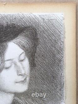 Lithographie Ancienne Charles Léandre Portrait Femme Décolleté 1907 Signé Crayon