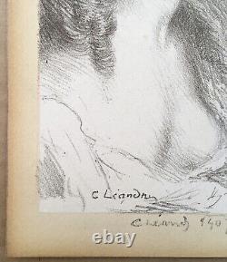 Lithographie Ancienne Charles Léandre Portrait Femme Décolleté 1907 Signé Crayon