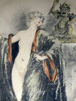 Lithographie Aquatinte Louis Icart Femme Elégante déshabillé Cigarette Smoking