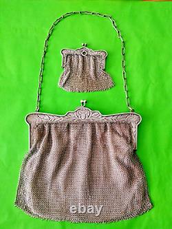 Lot Sac Soirée Bal Porte Monnaie Argenté Décor Bleuet De XIXe 1900 à Art Nouveau