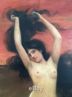 Louis HIERLE 1898 Peinture HSP Femme Nu Art Nouveau French Painting Erotique