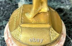 Louis Oury Femme Au Réveil premier Frisson, Bronze Doré Art Nouveau