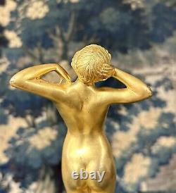 Louis Oury Femme Au Réveil premier Frisson, Bronze Doré Art Nouveau
