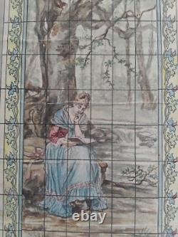 Louis Struys Dessin Aquarelle Vitrail Jeune Femme Riviere Arbre Art Nouveau An01