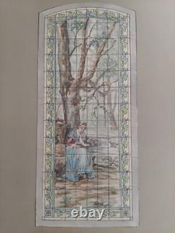 Louis Struys Dessin Aquarelle Vitrail Jeune Femme Riviere Arbre Art Nouveau An01