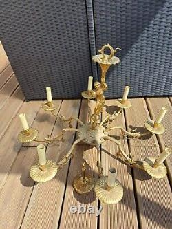 Lustre 8 feux en bronze doré style Lucien GAU Louis XV Femme Art Nouveau