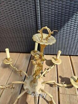 Lustre 8 feux en bronze doré style Lucien GAU Louis XV Femme Art Nouveau