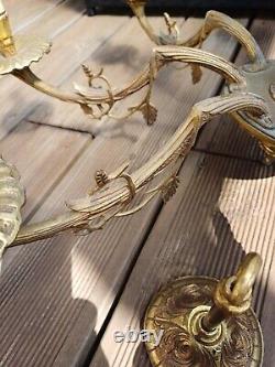 Lustre 8 feux en bronze doré style Lucien GAU Louis XV Femme Art Nouveau
