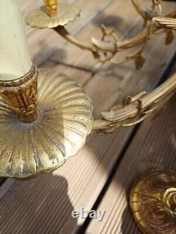 Lustre 8 feux en bronze doré style Lucien GAU Louis XV Femme Art Nouveau