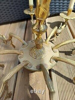 Lustre 8 feux en bronze doré style Lucien GAU Louis XV Femme Art Nouveau