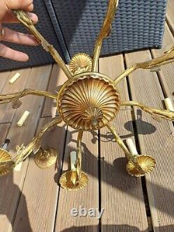 Lustre 8 feux en bronze doré style Lucien GAU Louis XV Femme Art Nouveau