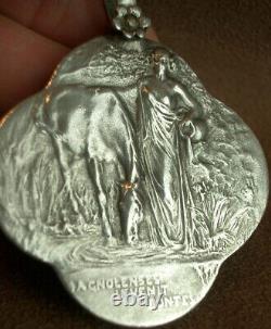 MAGNIF MIROIR DE POCHE OU DE CHATELAINE ART NOUVEAU en ARGENT FEMME & CHEVAL