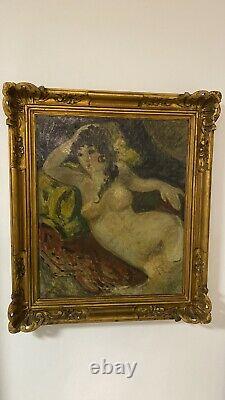 MANGE José (1866-1935) Hst Odalisque Femme nue Cadre Art Nouveau Toulon Paris