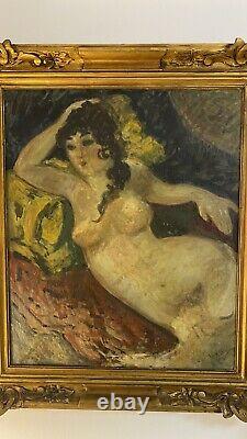 MANGE José (1866-1935) Hst Odalisque Femme nue Cadre Art Nouveau Toulon Paris