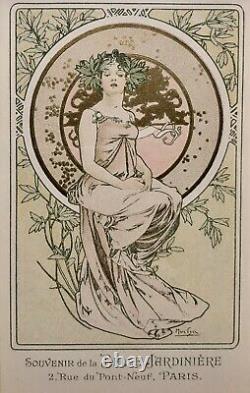 MUCHA Alfons Lithographie Feuille dOr Portrait Femme Art Nouveau Estampe 1900