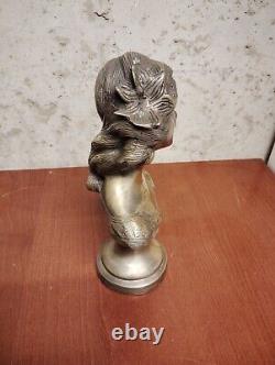Magnifique Buste Femme En Bronze Doré Art Nouveau Non Signé 40 Centimètres