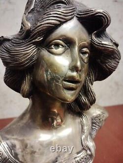 Magnifique Buste Femme En Bronze Doré Art Nouveau Non Signé 40 Centimètres