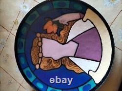 Magnifique plat en émaux sur cuivre, jeune femme stylisé art déco /art nouveau
