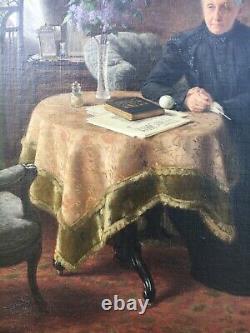 Max Volkhart 1848-1924 Intérieur Avec Femme Am Table Gründerzeit Art Nouveau
