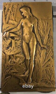 Médaille Plaque En Bronze Art Deco Nouveau Femme Nue Medal Par Prud'homme